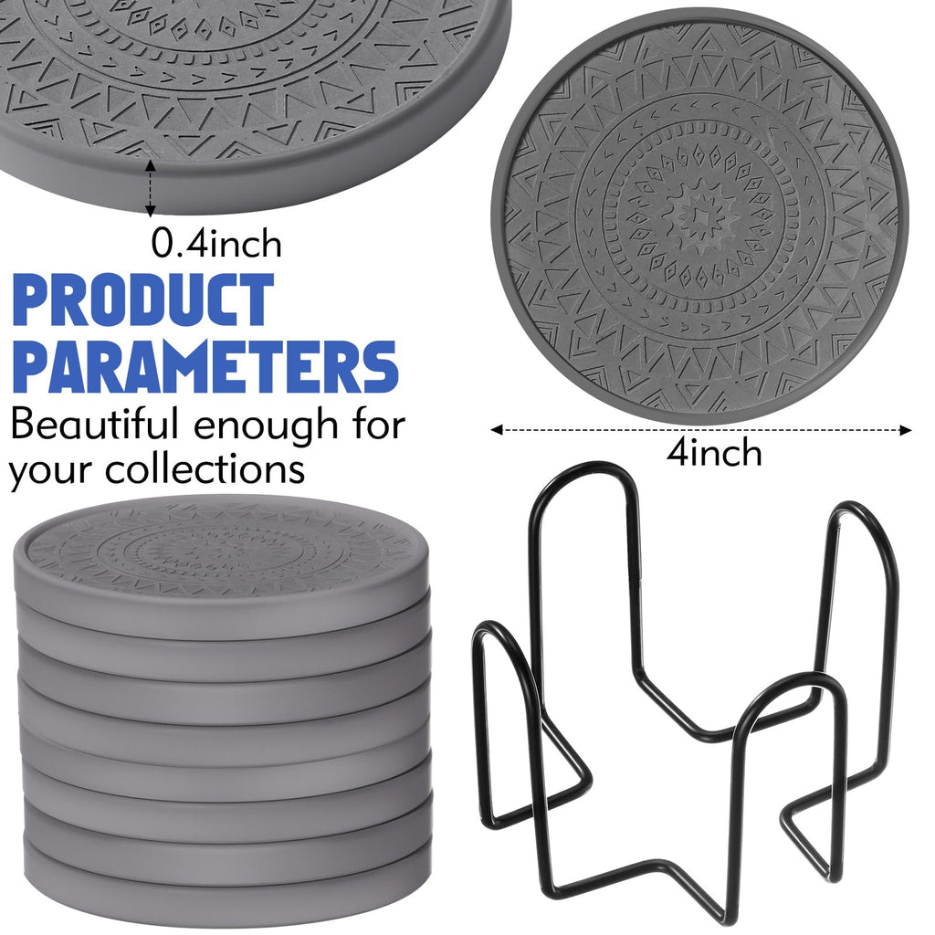 Black Diatomaceous Earth Coasters with Holder 8 Pcs B710
