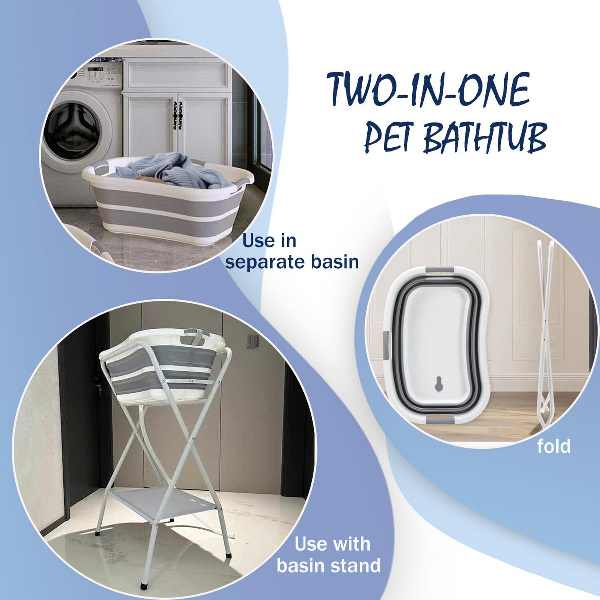 Portable Collapsible Elevated Pet Tub with Built-in Drainage System K42062