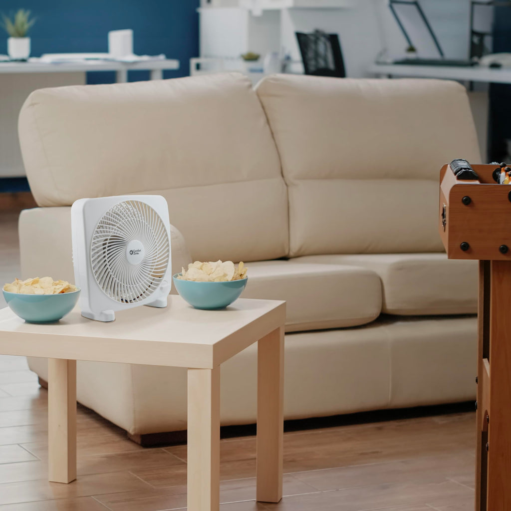 9 inch White 3 Speed Box Fan Q474