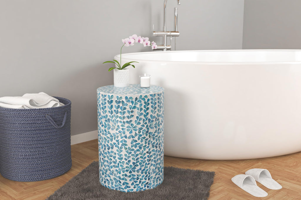 Mother of Pearl Inlaid Cylinder Drum End Table J88460