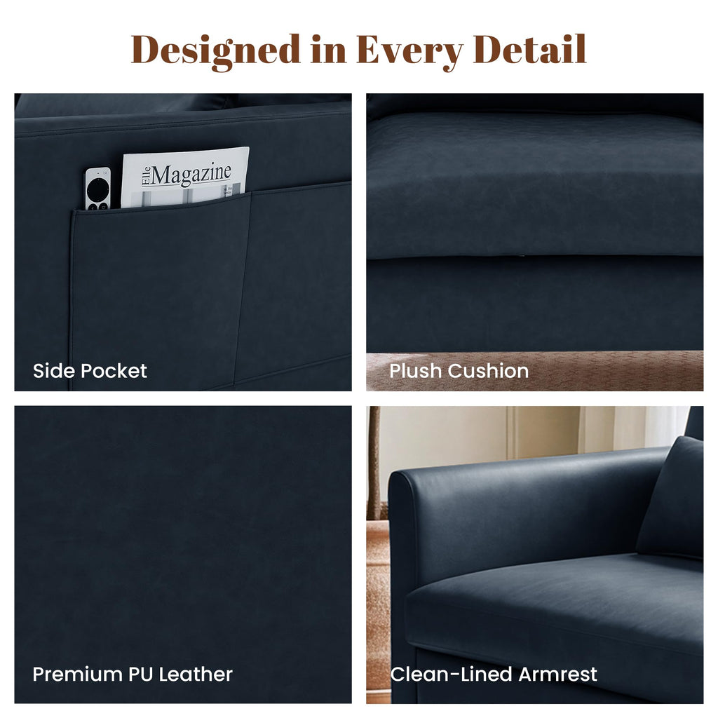 Faux Leather 3-Seater with Side Pocket N694