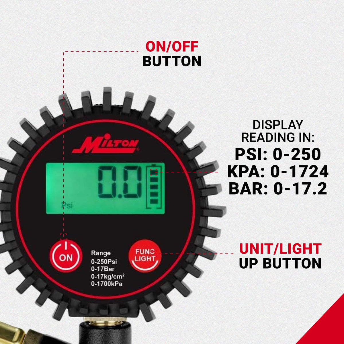 Digital Tire Inflator with Pressure Gauge and 14” Rubber Air Hose D255