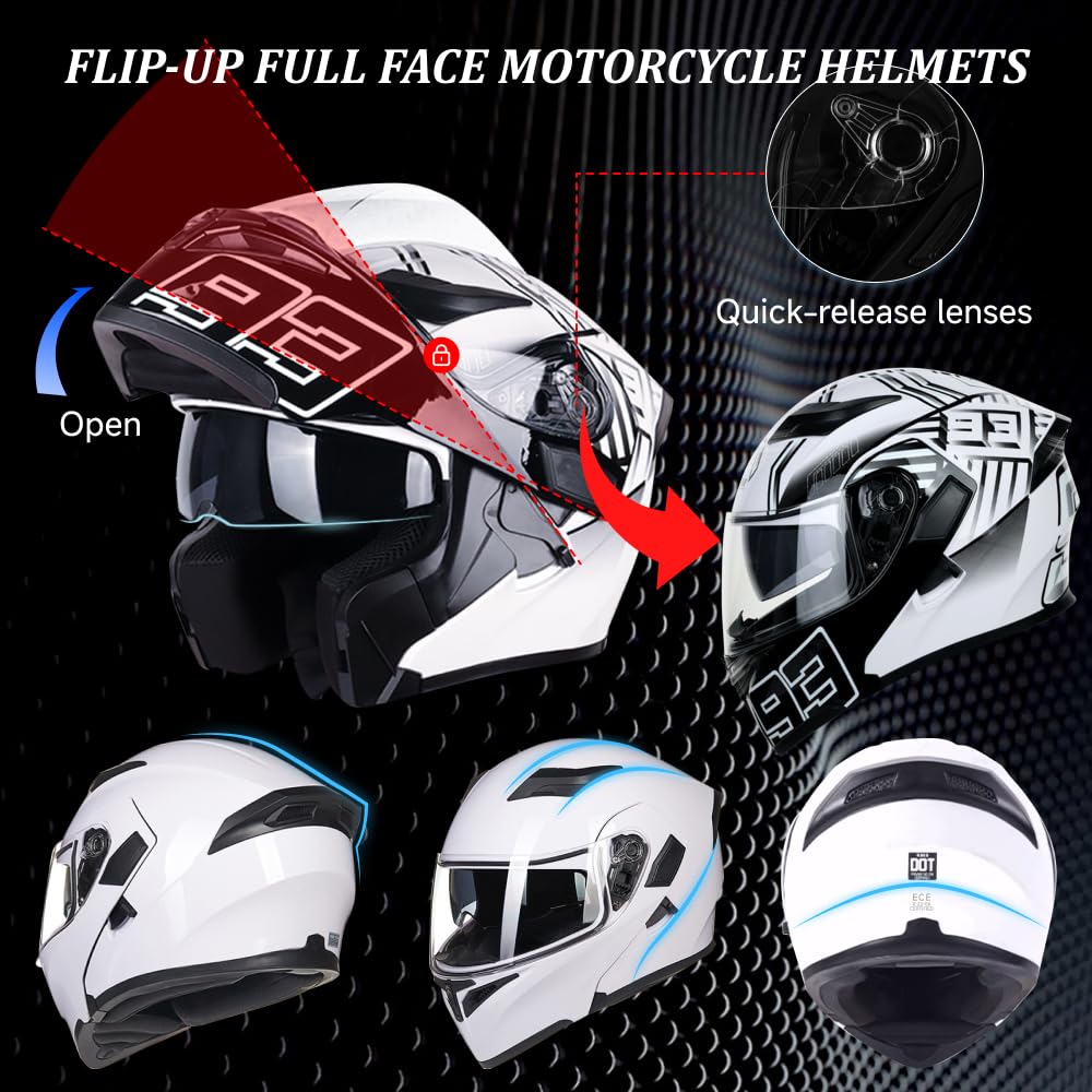 DOT Approved Flip-Up Full Face Modular Motorcycle Helmet with Dual Visors C48734