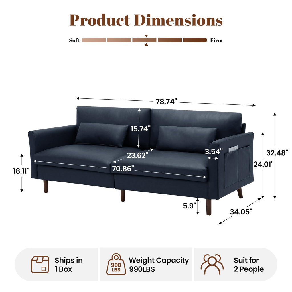 Faux Leather 3-Seater with Side Pocket N694