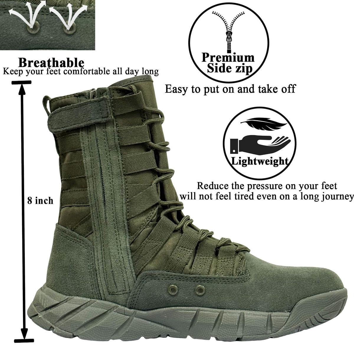 Lightweight Side Zip Tactical Boots C408557