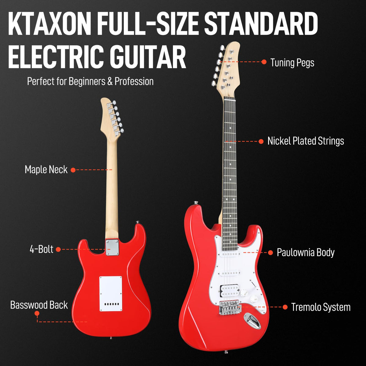 39 Inch Red Electric Guitar Kit with Amp U40636