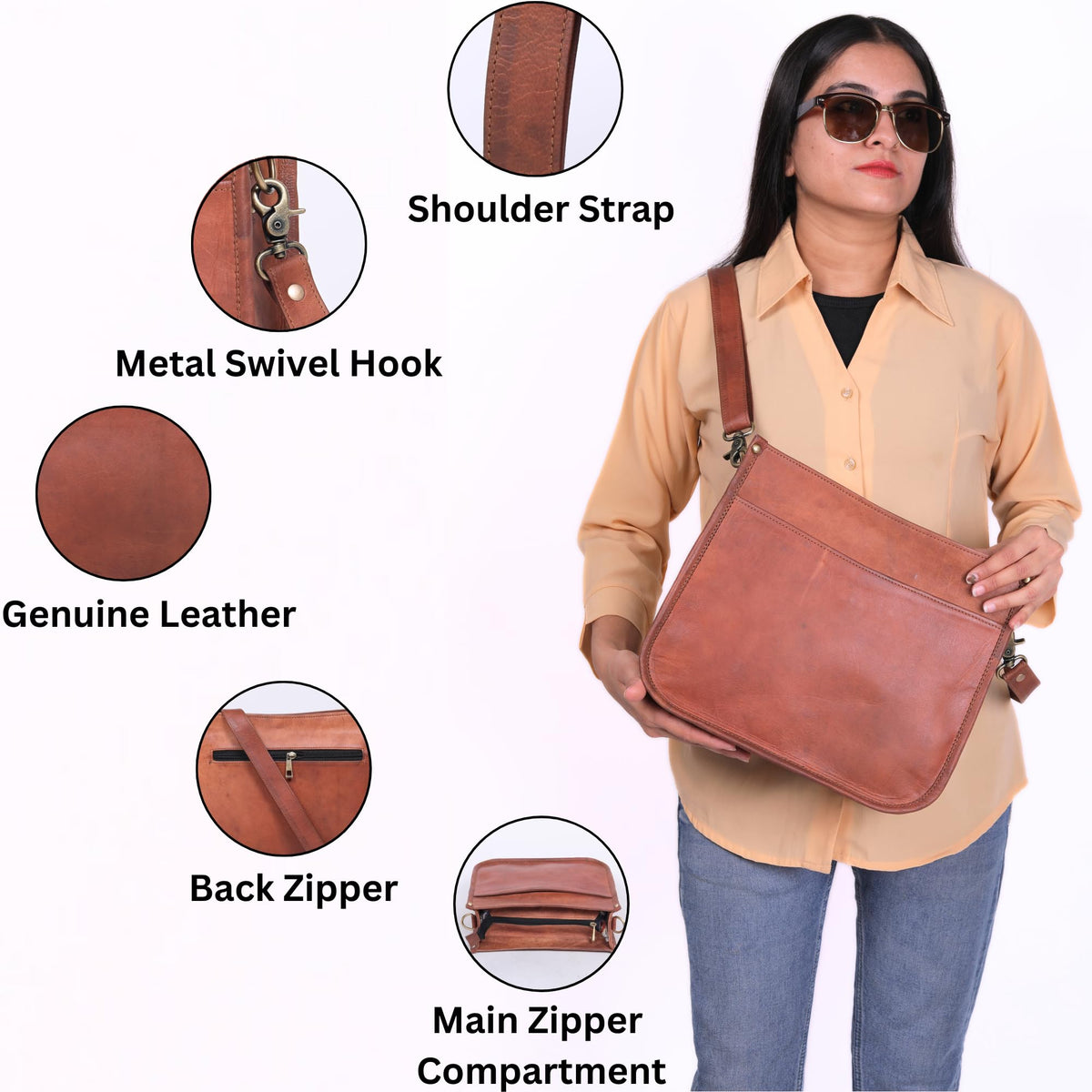 Rustic Tan Brown Leather Crossbody Purse R748