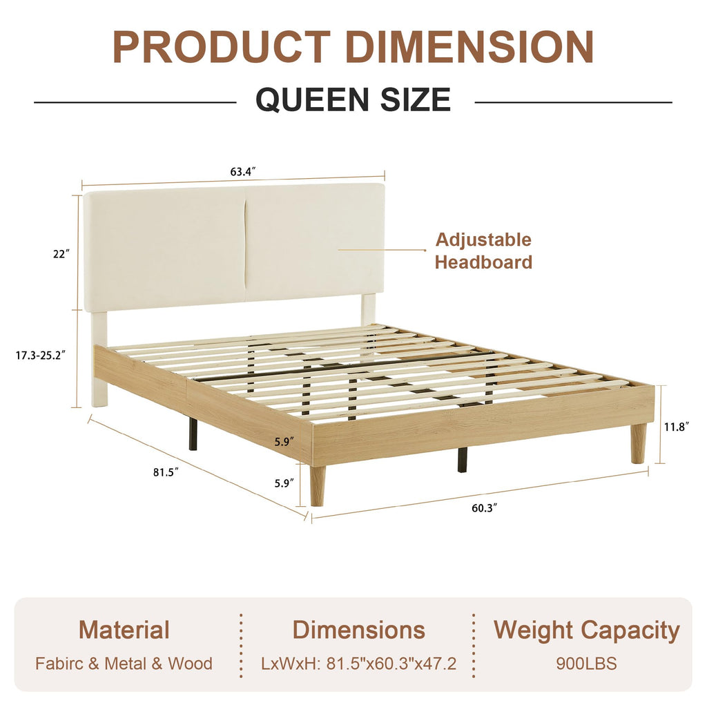 Queen Size Upholstered Platform Bed Frame with Headboard W990