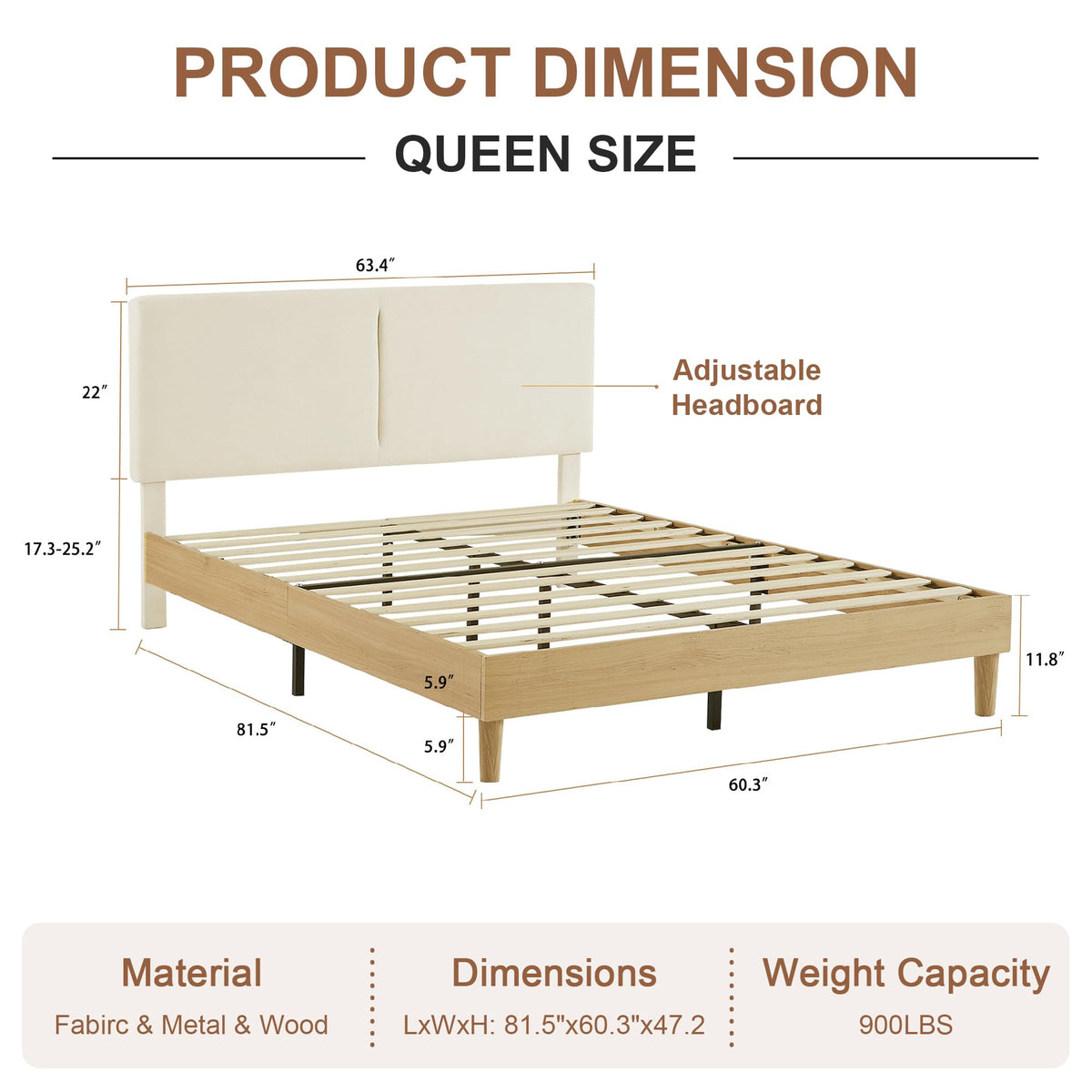 Queen Size Upholstered Platform Bed Frame with Headboard W990