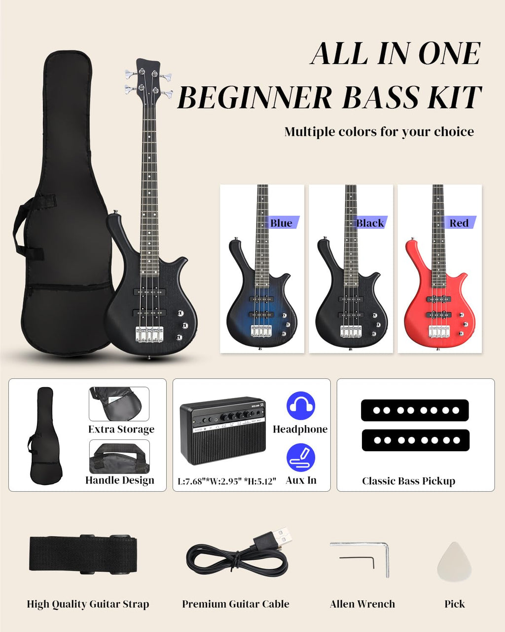 36 Inch 4 String Electric Bass Guitar T93171