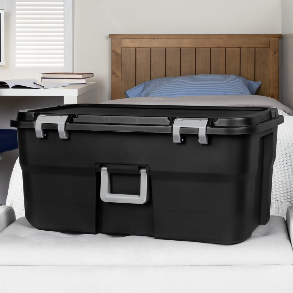 22 Gallon Black Wheeled Plastic Storage Trunk with Handle A206