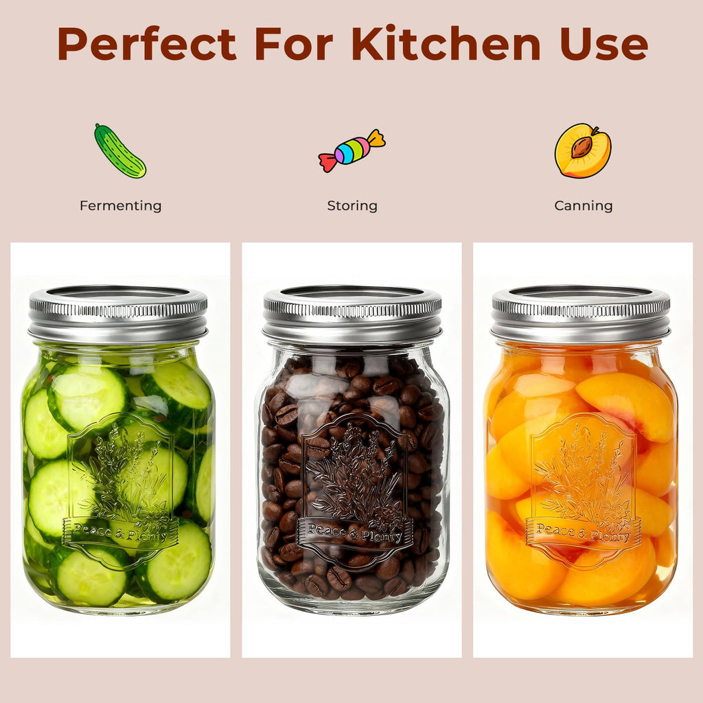 16oz 12 Pack Mason Jars with Airtight Lids M2679