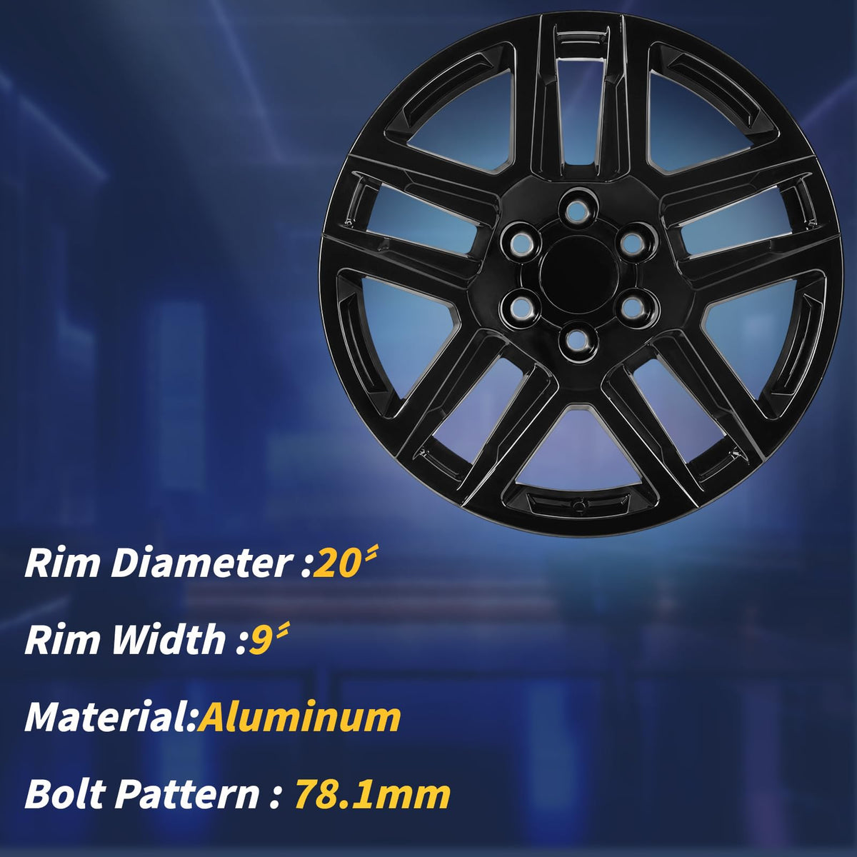 20" 20x9 Inch Gloss Black Aluminum Alloy Wheel Rim D1069