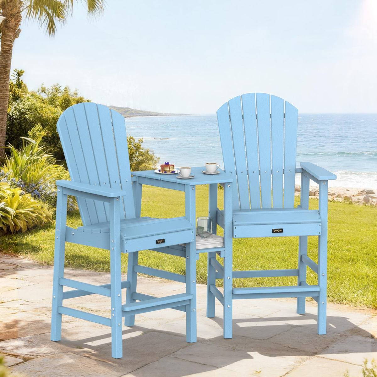 Blue Set of 2 Tall Adirondack Chairs with Dual Trays E422659