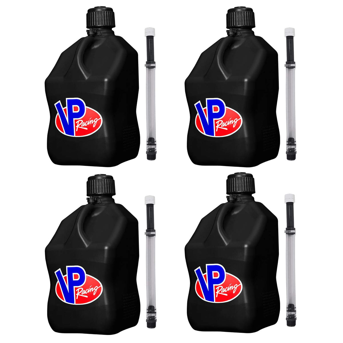 5.5 Gallon Square Motorsport Jug Black with Filler Hoses 4 Pack C485610