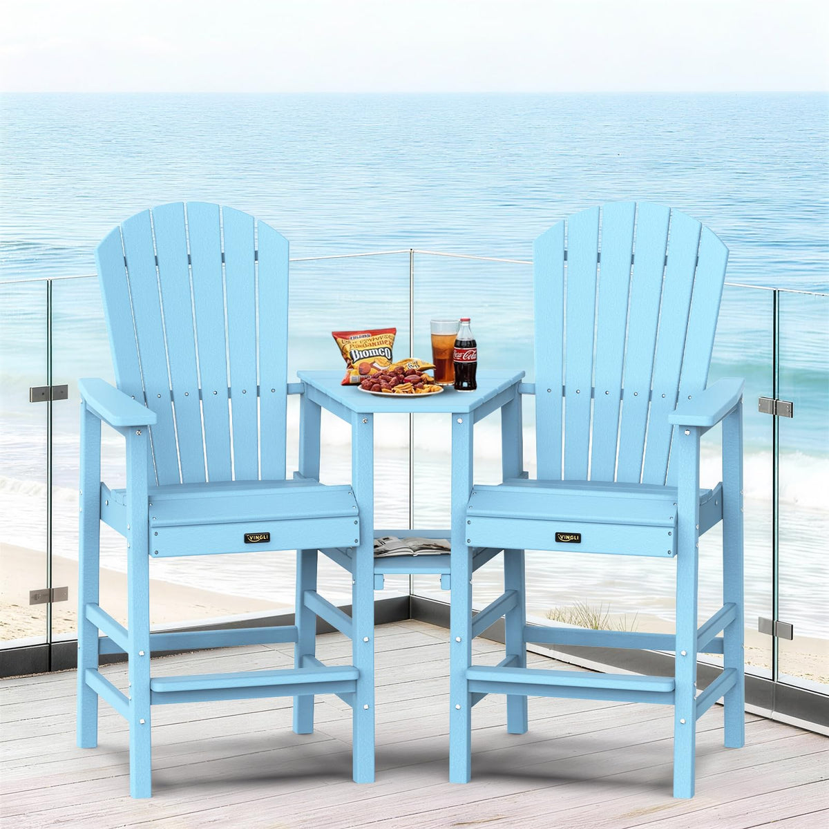 Blue Set of 2 Tall Adirondack Chairs with Dual Trays E422659
