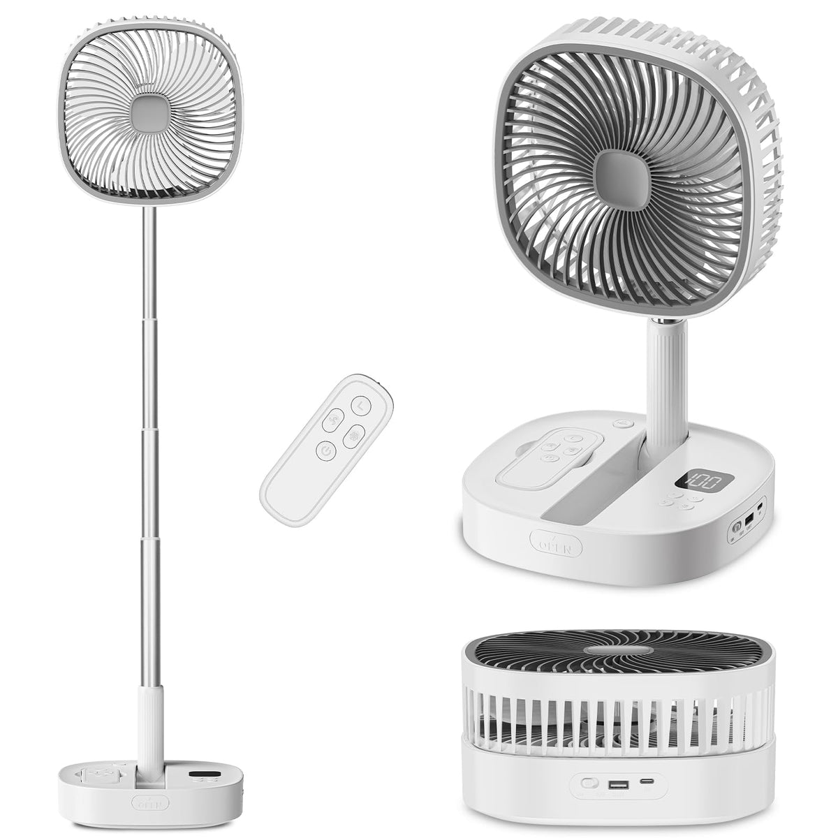 Portable Oscillating Pedestal Fan, 4 Speed 7200Mah Rechargeable Gray P366