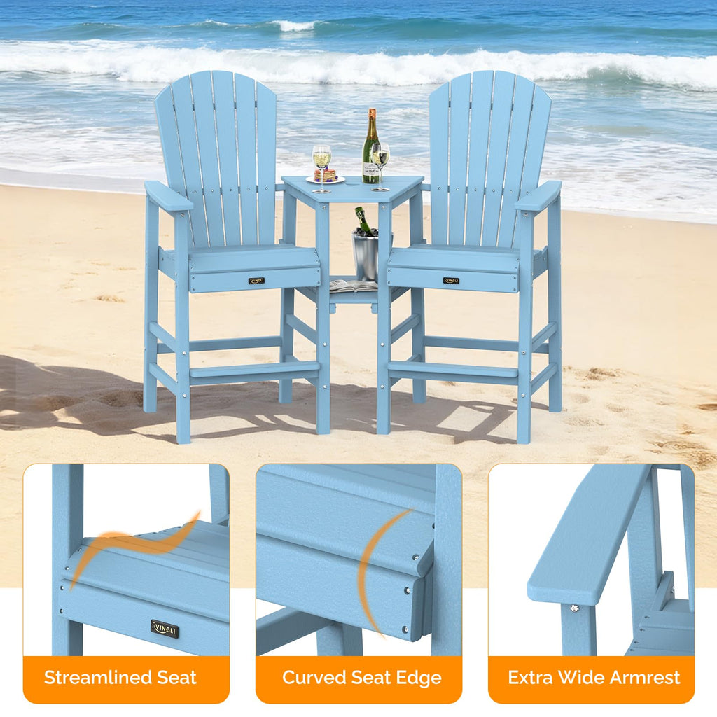 Blue Set of 2 Tall Adirondack Chairs with Dual Trays E422659