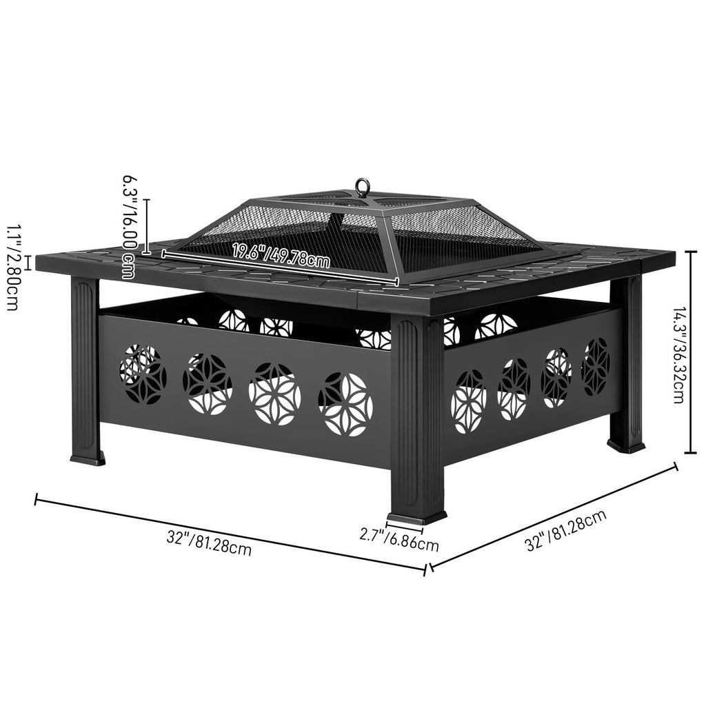 32 Inch Black Wrought Iron Wood Burning Fire Pit U127976