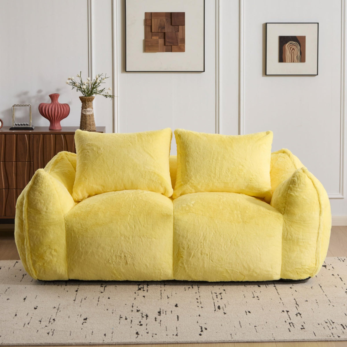 Oversized Faux Fur Memory Foam Bean Bag Sofa D421