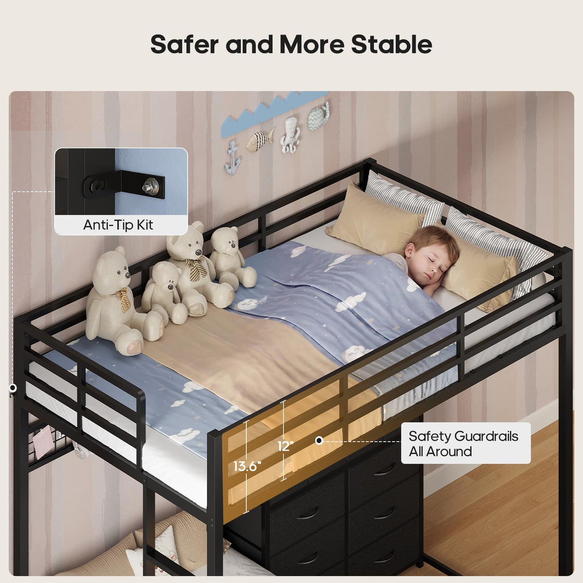 Black Twin Over Twin Bunk Bed with Storage Drawers & Bookshelf O205389