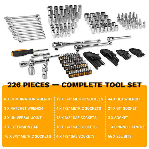 226 Pcs Mechanic Tool Set with Storage Tool Box V205294