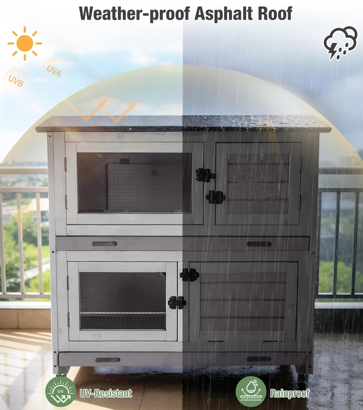 Two-Tier Guinea Pig Cage Rabbit Hutch with Ramp J190