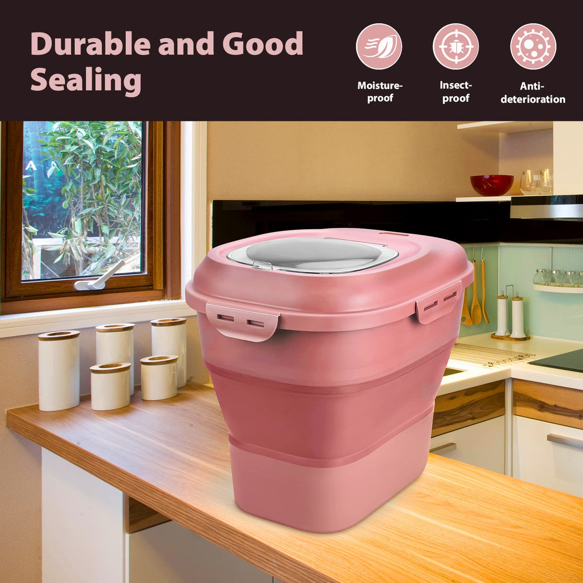 Collapsible Airtight Dry Food Storage Containers with Rolling Wheel N723
