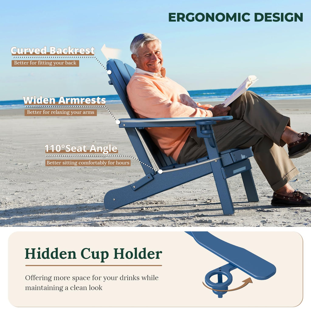Folding Adirondack Chairs Set of 4 Blue HDPE Plastic L4384