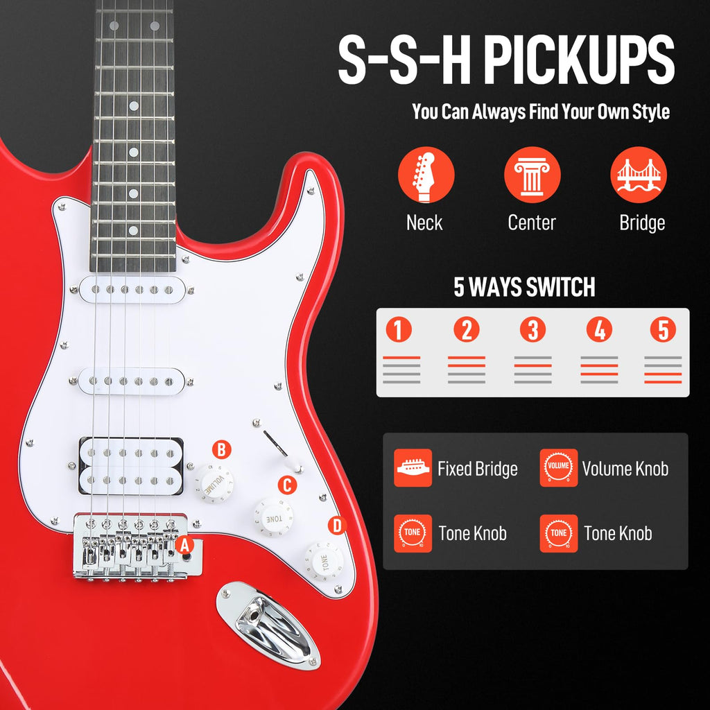 39 Inch Red Electric Guitar Kit with Amp U40636