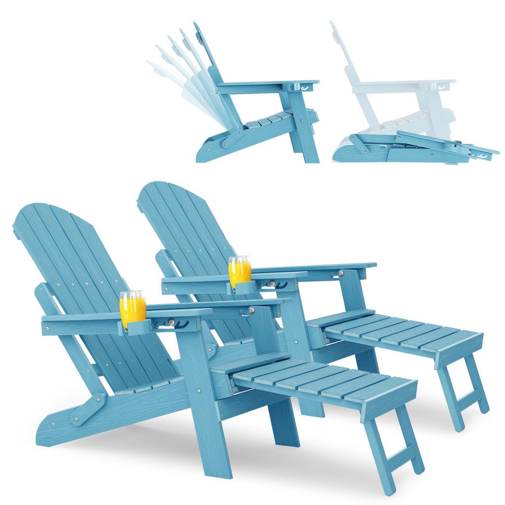 Blue Set of 2 Adirondack Chair with Footrest X2236