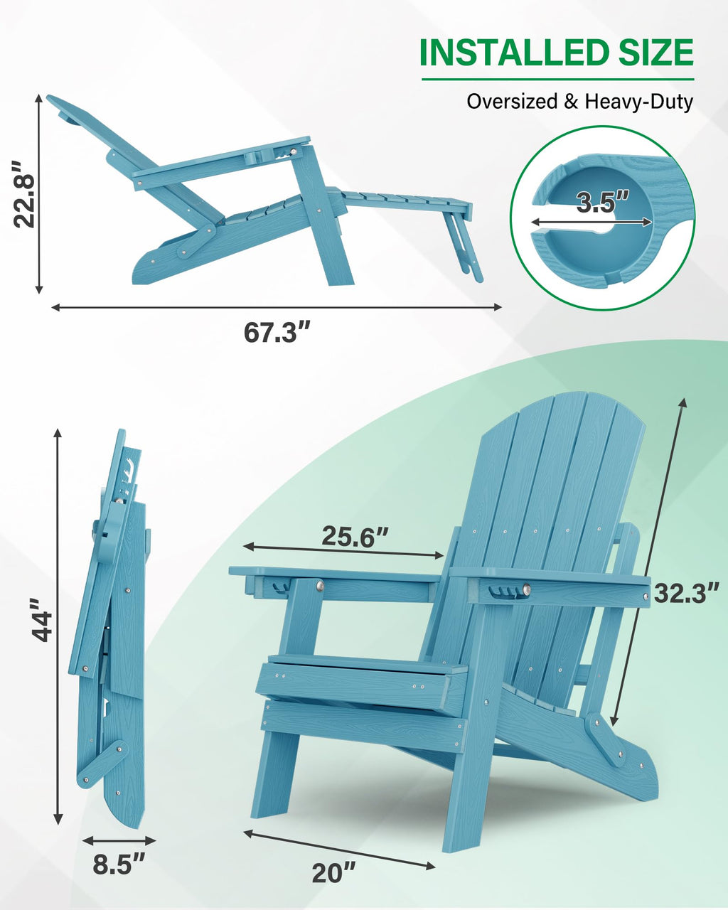 Blue Set of 2 Adirondack Chair with Footrest X2236
