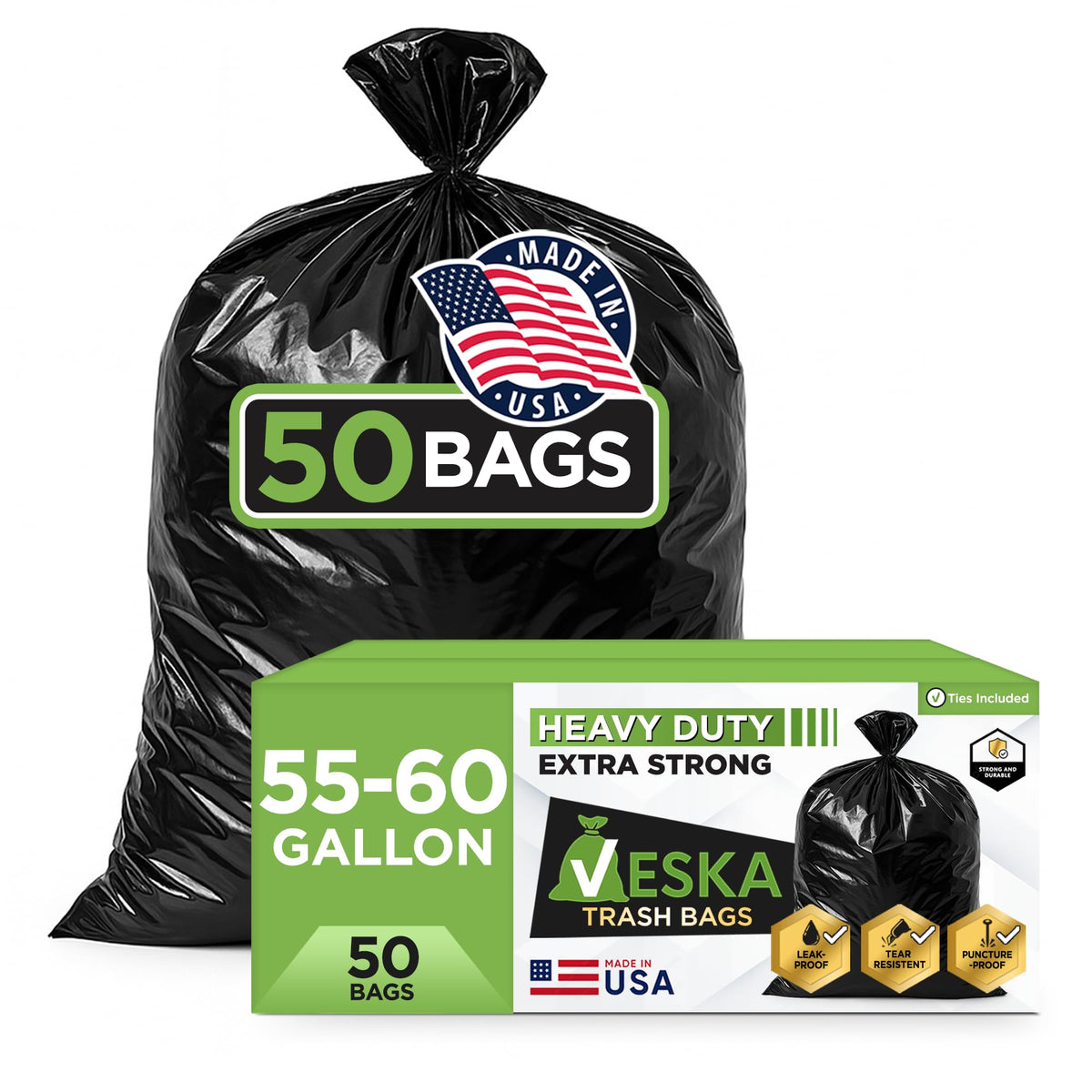 55 Gallon Heavy Duty Black Trash Bags 50 Count I70780
