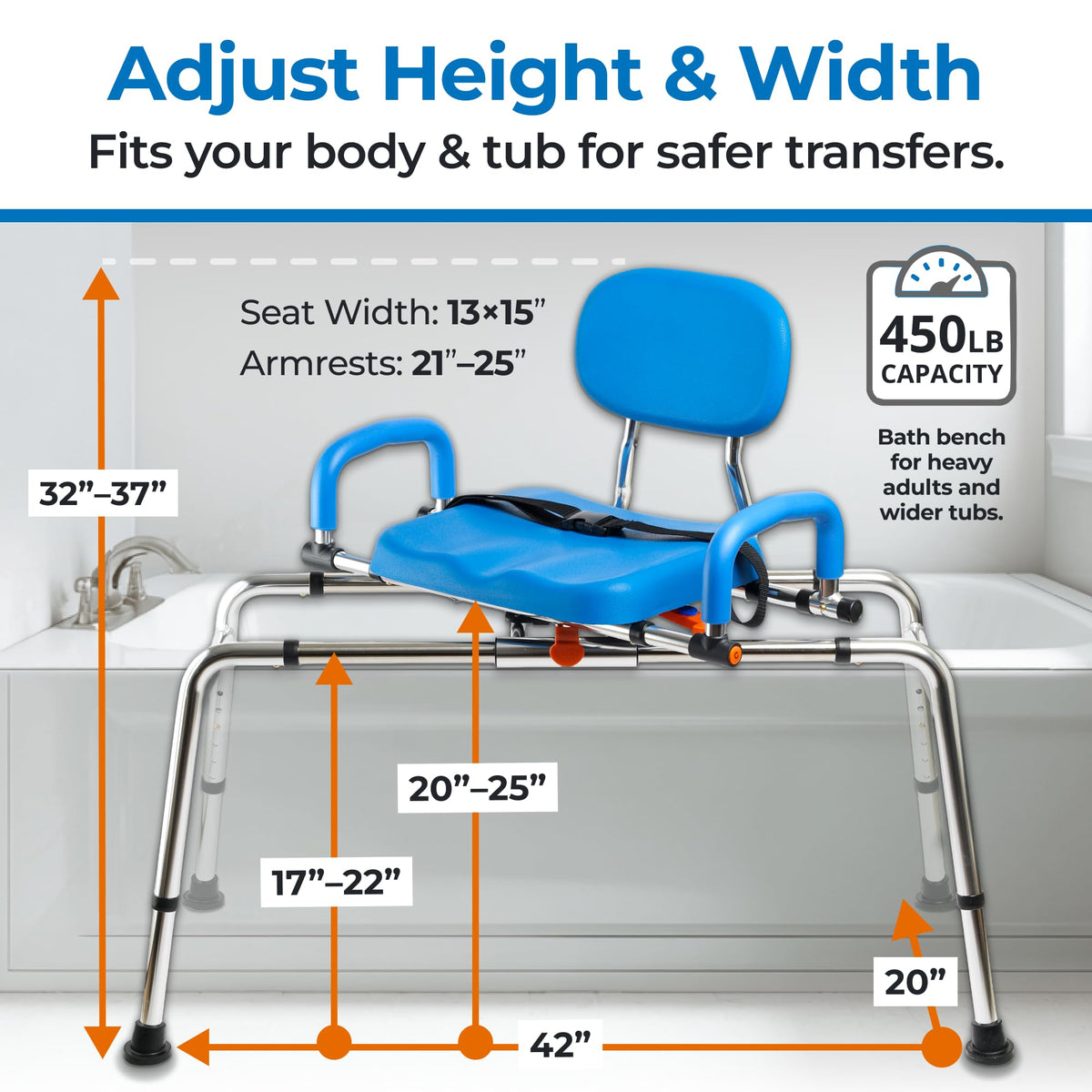Sliding Tub Transfer Bench with Padded Seat and Backrest P72066