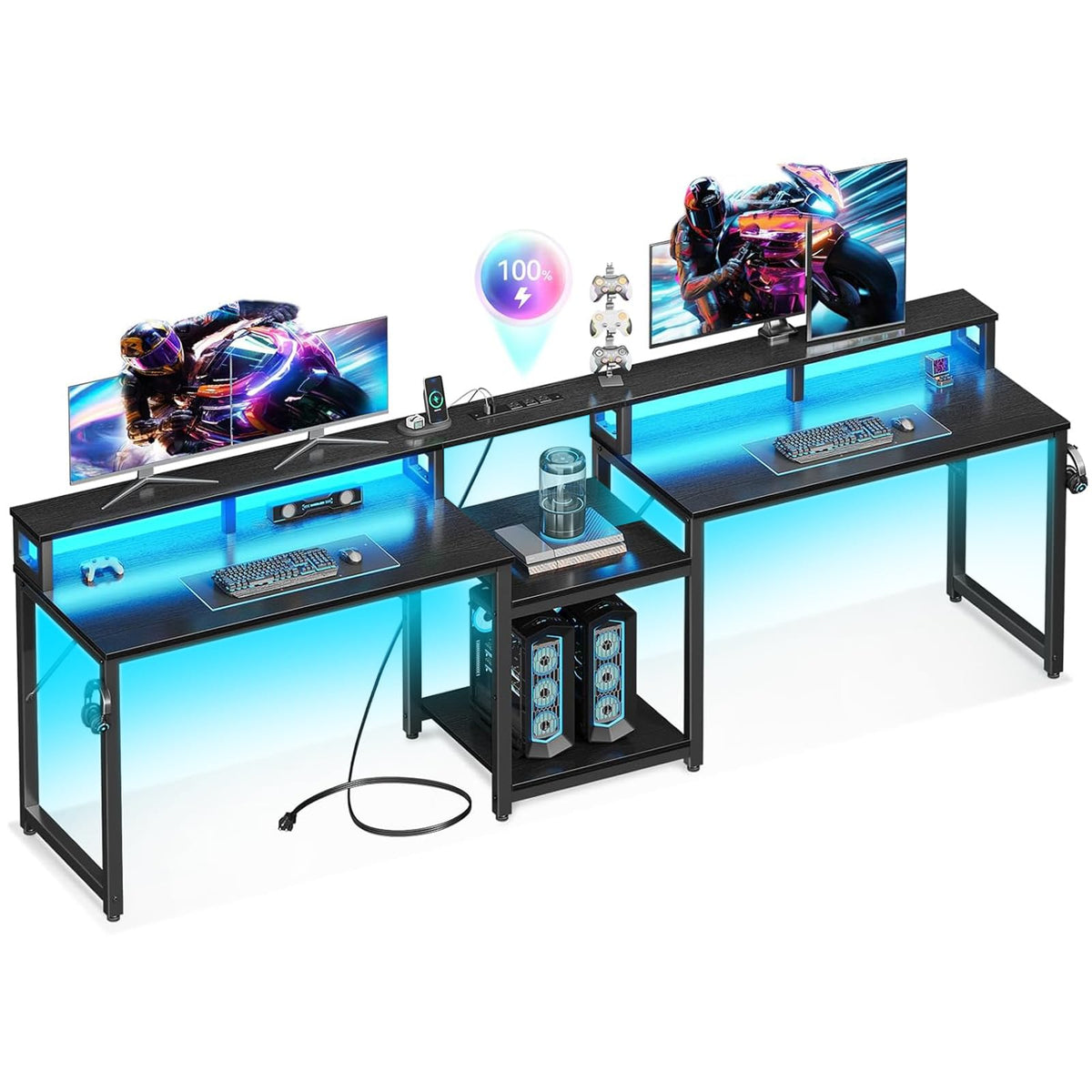 98'' 2 Person Gaming Desk with LED Lights U521