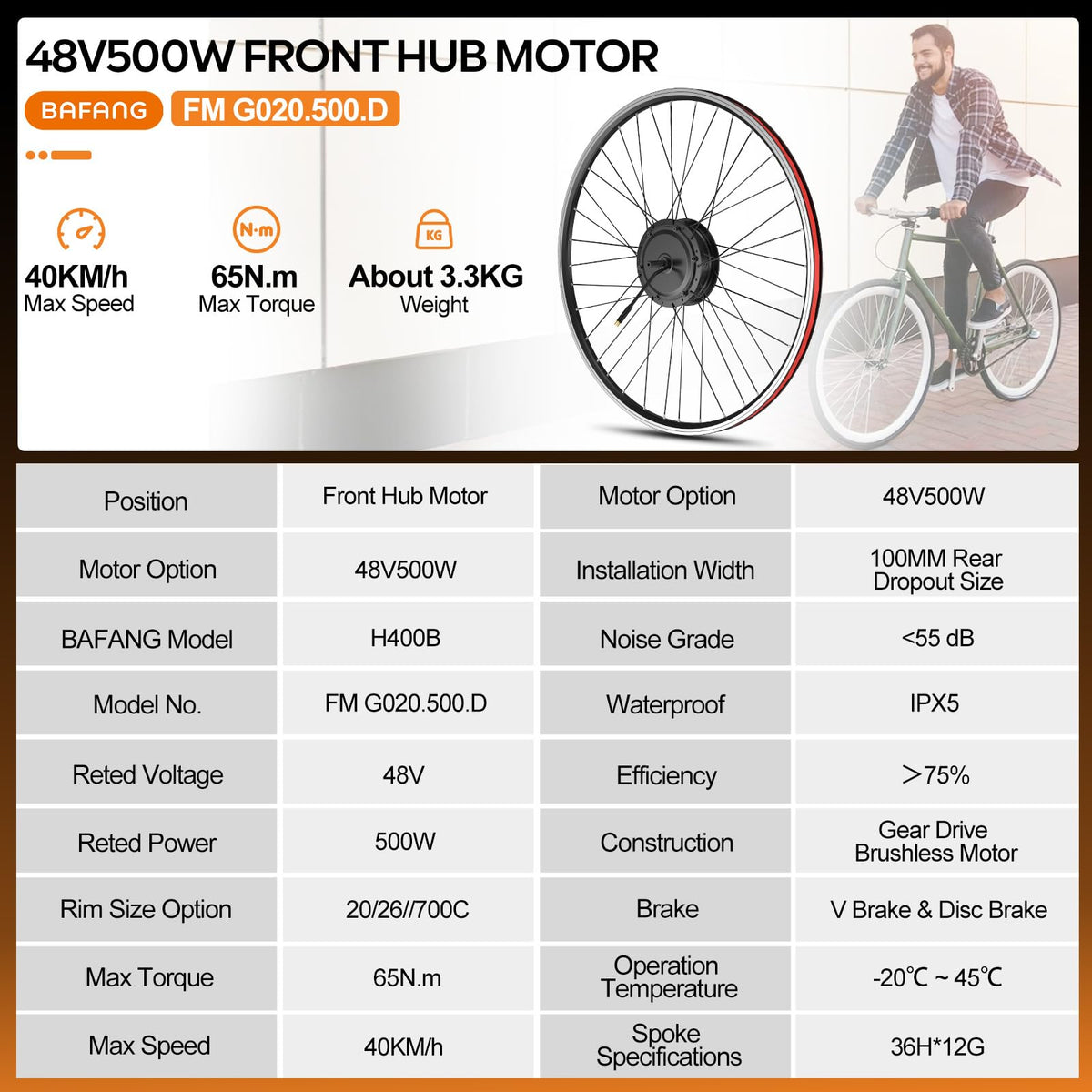 48V 500W Front Hub Motor Conversion Kit Z164836