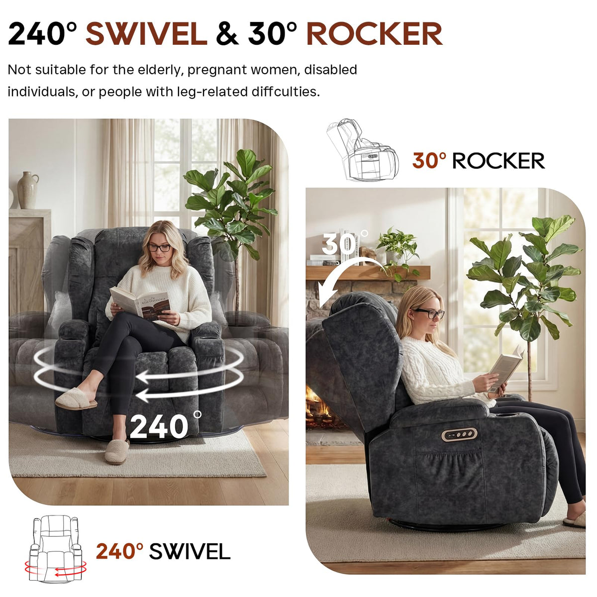 Dual Motor Power Recliner Chair with Massage & Heat X786702