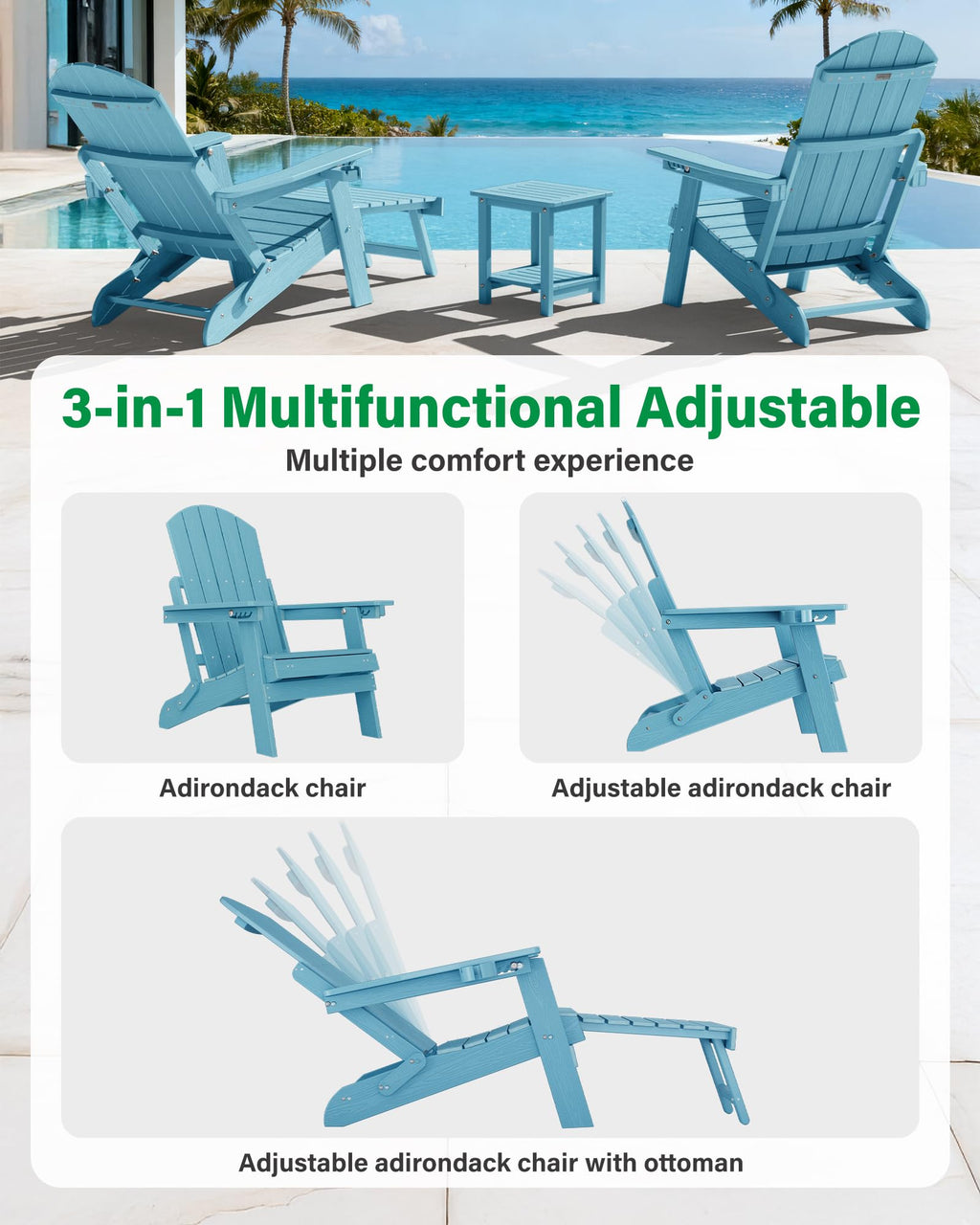 Blue Set of 2 Adirondack Chair with Footrest X2236