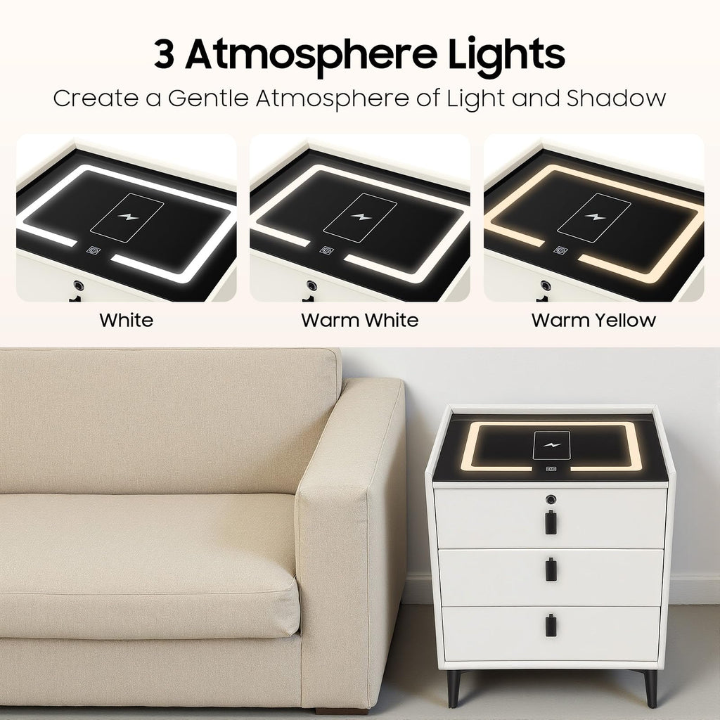 3-Drawer LED Nightstand with Wireless Charging Station Y927545