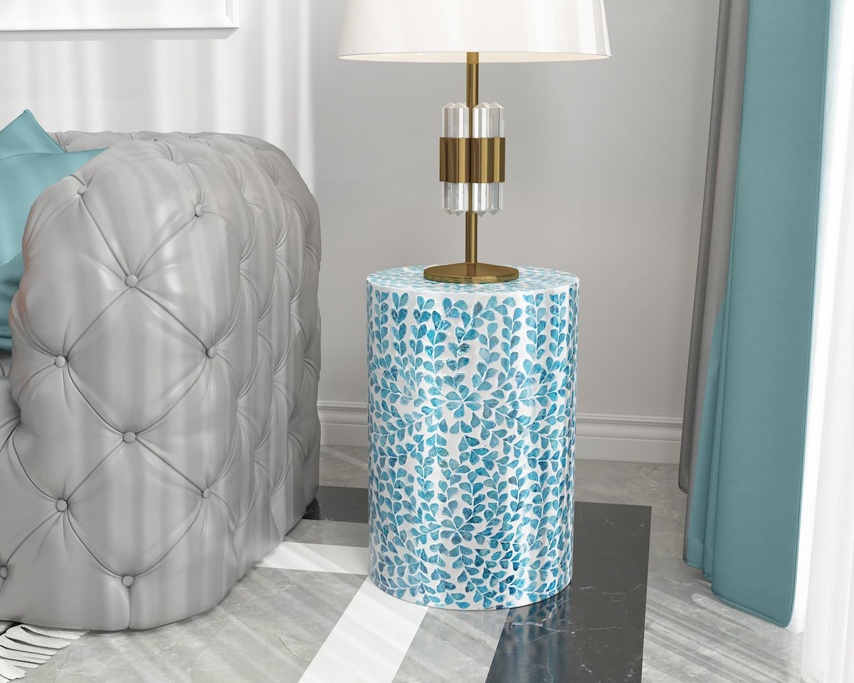 Mother of Pearl Inlaid Cylinder Drum End Table J88460
