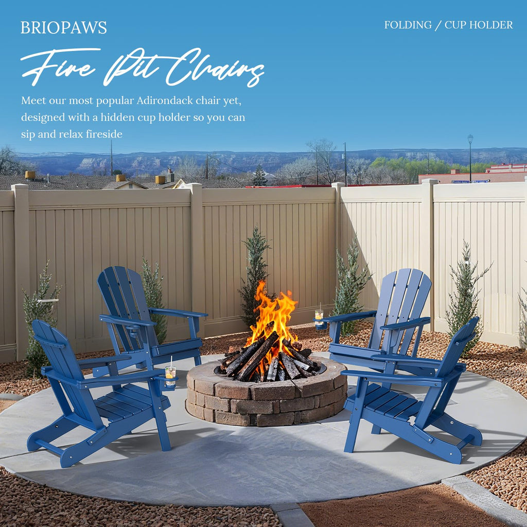 Folding Adirondack Chairs Set of 4 Blue HDPE Plastic L4384