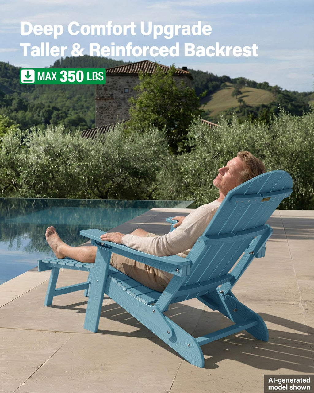 Blue Set of 2 Adirondack Chair with Footrest X2236