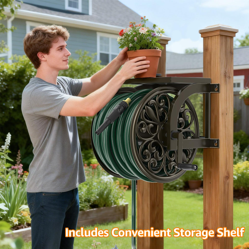 Wall Mount Garden Hose Reel, Holds 200-Feet of 5/8-Inch Hose N6446