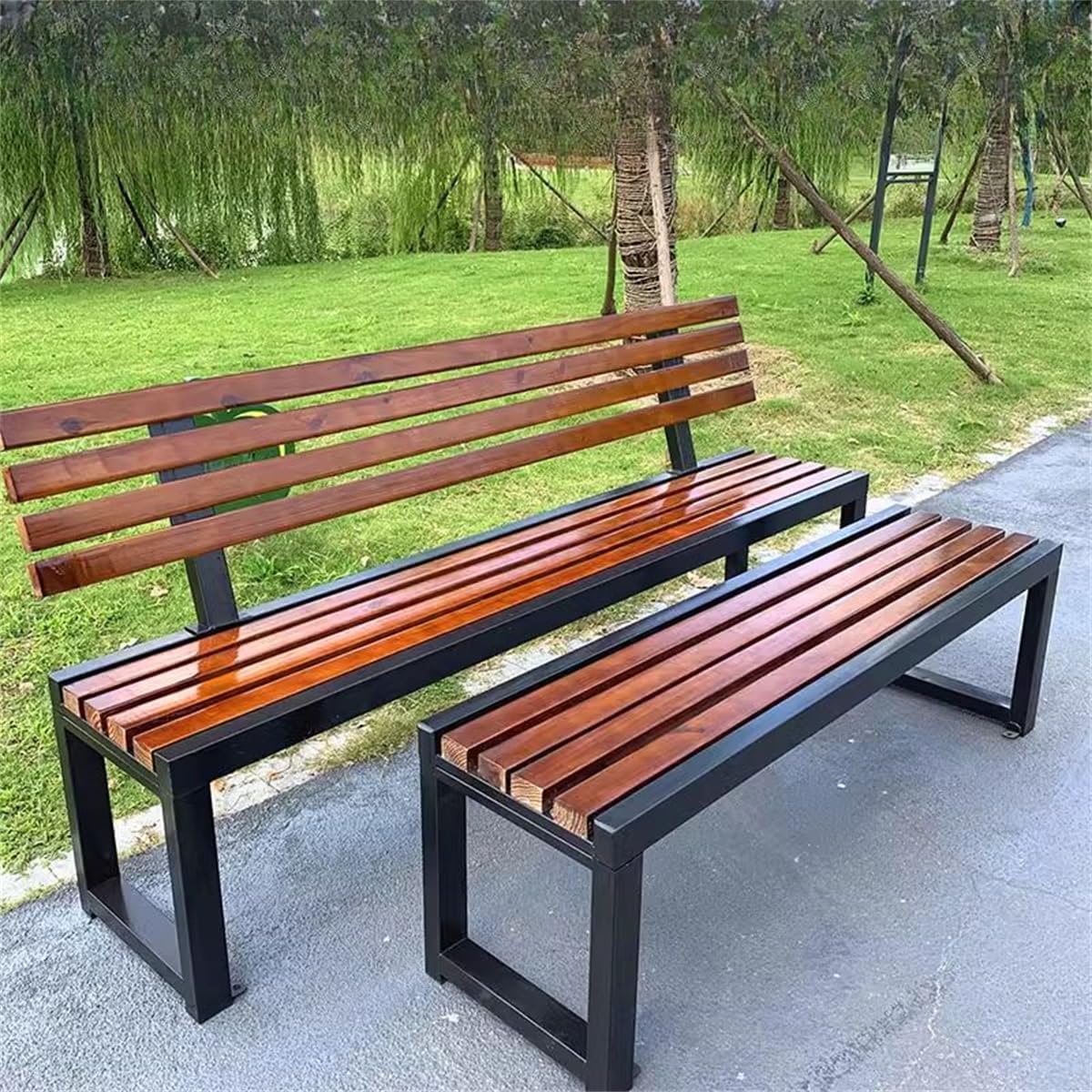 Midnight Black Engineered Wood Patio Bench A12151