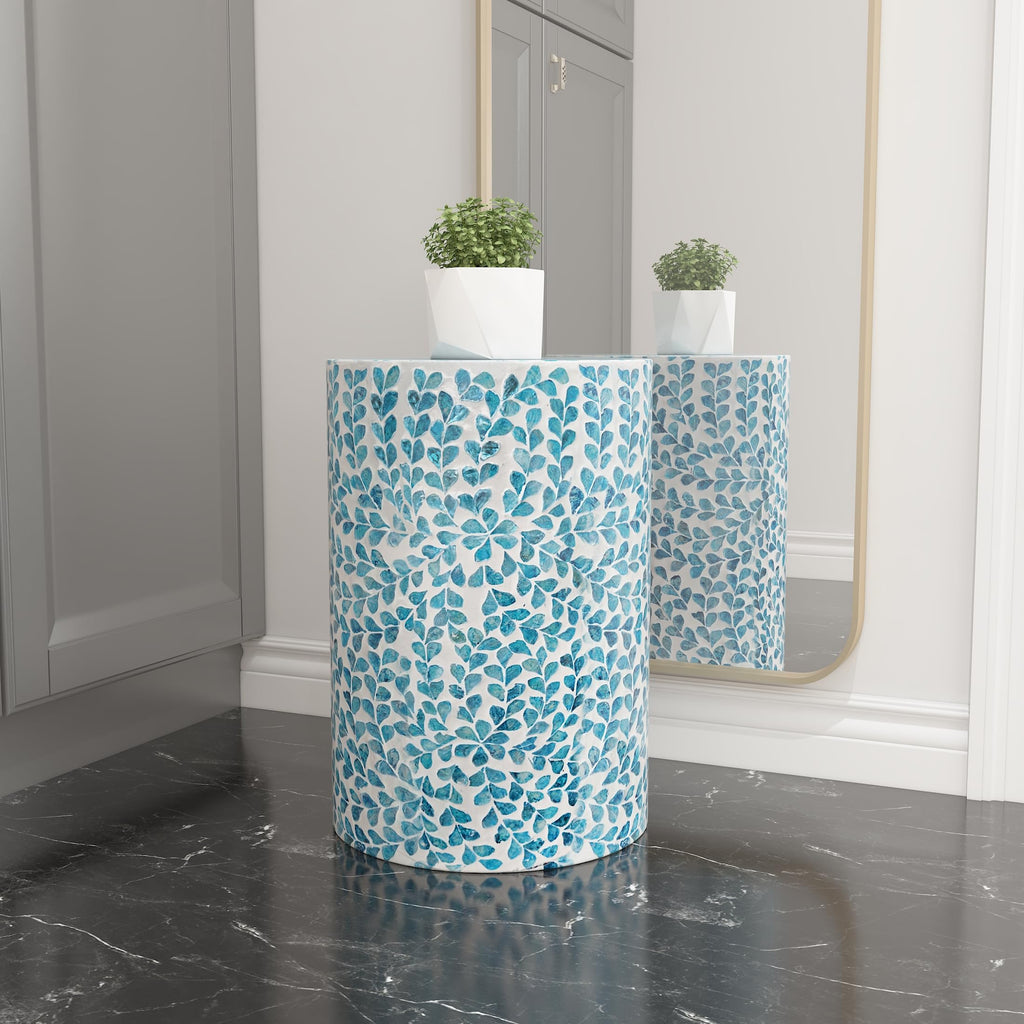 Mother of Pearl Inlaid Cylinder Drum End Table J88460