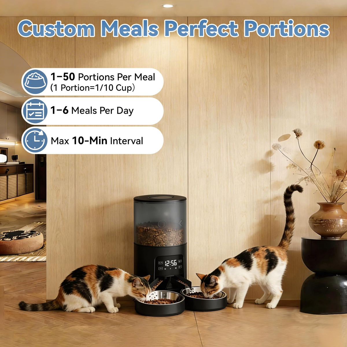 6L Automatic Cat Feeder with 2 Stainless Bowls Black N936576