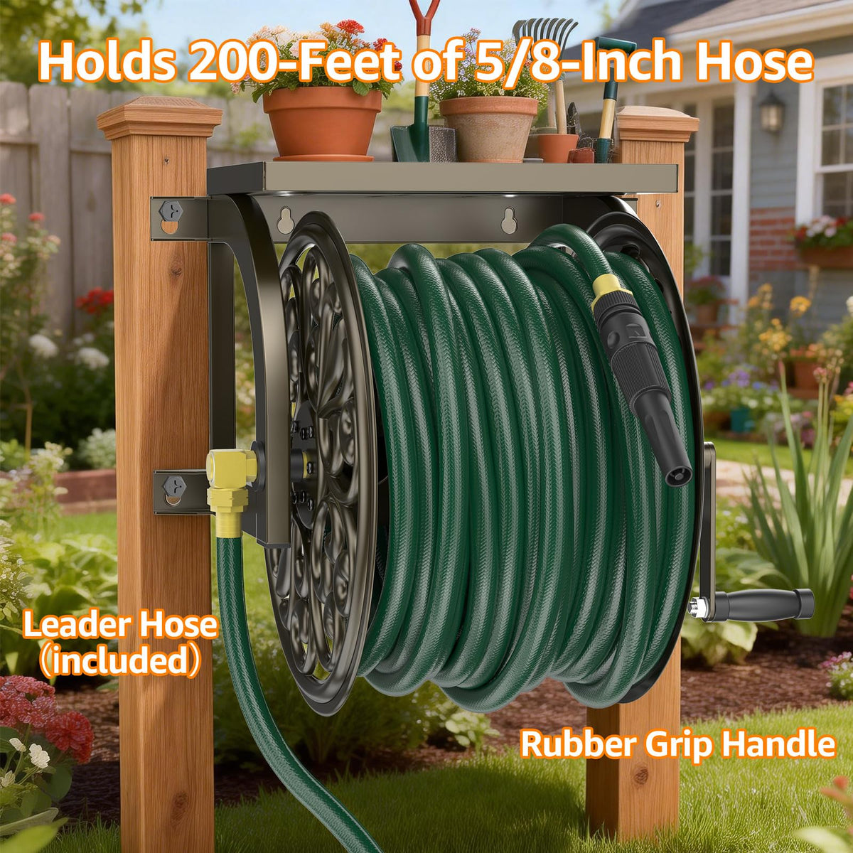 Wall Mount Garden Hose Reel, Holds 200-Feet of 5/8-Inch Hose N6446
