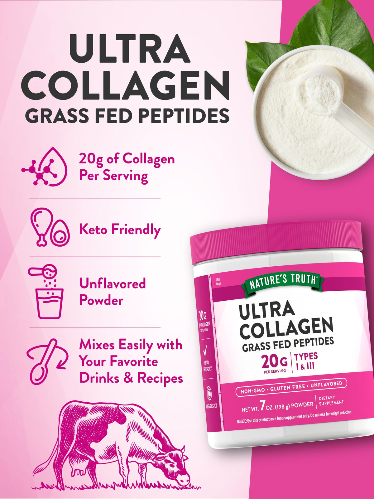 Collagen Powder 7 oz Type I and III Unflavored N543317