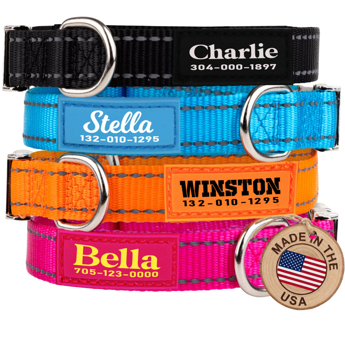 Reflective Nylon Personalized Dog Collar I95878