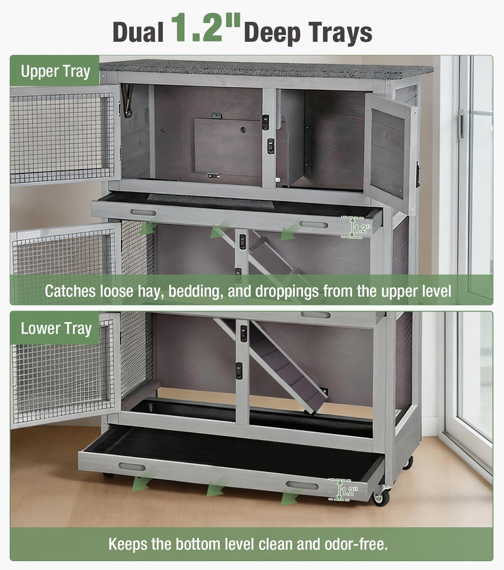 Two-Tier Guinea Pig Cage Rabbit Hutch with Ramp J190
